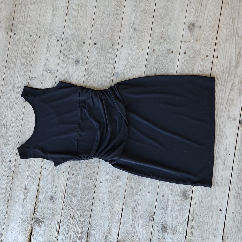 Black Boston Proper Size 6 Dress Gathered Semi-Fitted Small Stretchy Comfortable